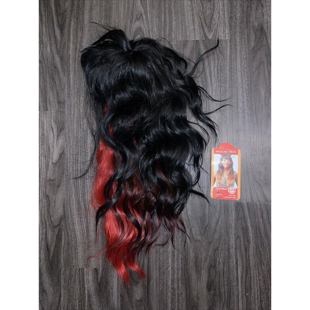 NEW BORN FREE Long w/Bangs Traditional Cap Wefted Natural Wave Black/Redwine 18"